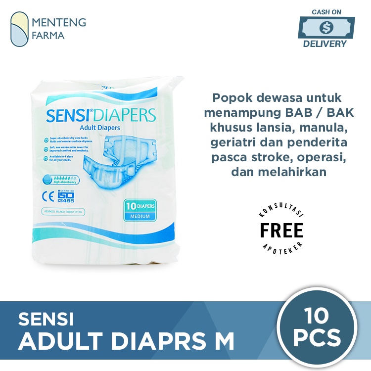 Sensi Adult Diapers M 10 Pcs - Popok Perekat Dewasa Anti Bocor