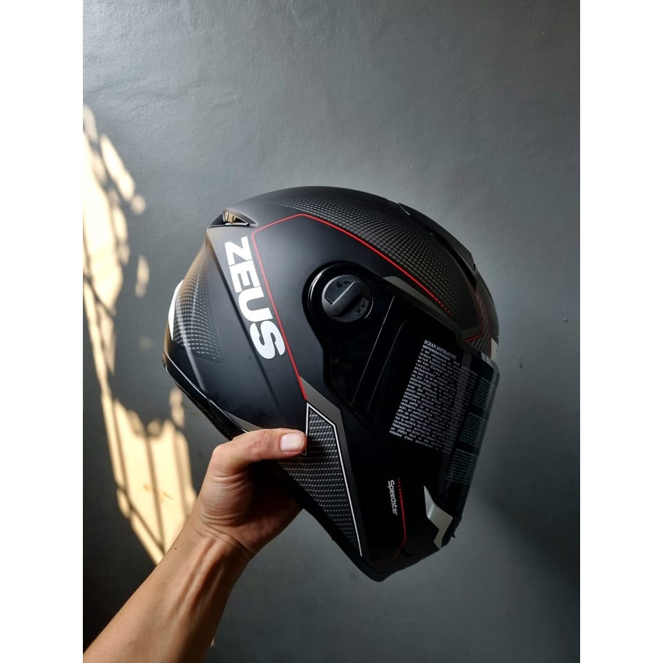 ZEUS 811C MATT BLACK AL6 WHITE RED DOFF SINGLE FLAT VISOR BONUS DARKSMOKE FLAT VISOR