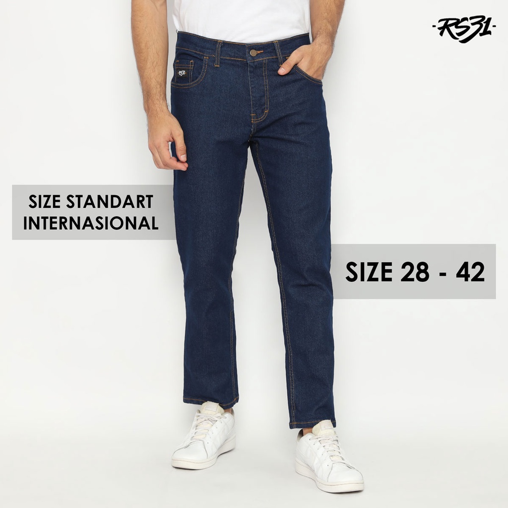 RS31 Celana Jeans Pria High Quality Size Kecil Hingga Super jumbo - Denim Pants Super Big Size Blue Indigo