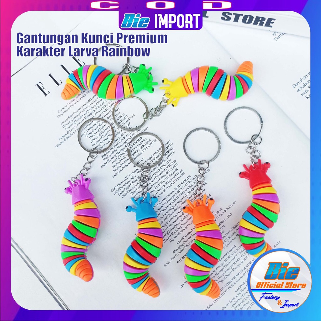 Gantungan Kunci Larva Rainbow Rubber Bisa Goyang Best Seller