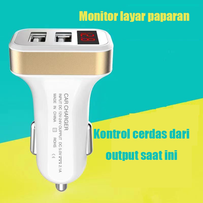 (ada stok, dikirim dari jakarta) Adaptor charger mobil yang cepat,  Adaptor charger mobil pengisi daya cepat ponsel auto tampilan LCD port USB ganda 3.1A