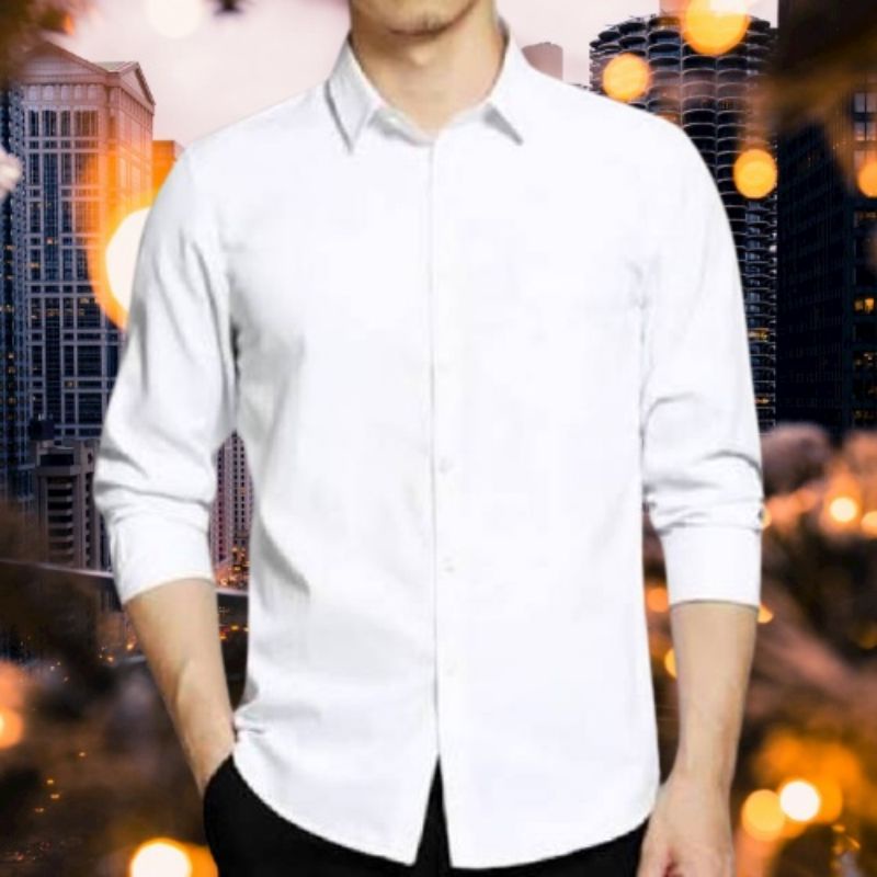 Baju Y fashion22 Kemeja Cowok Putih Polos Lengan Panjang Pria Hem Hitam Diskon Jumbo Laki Laki  Keme