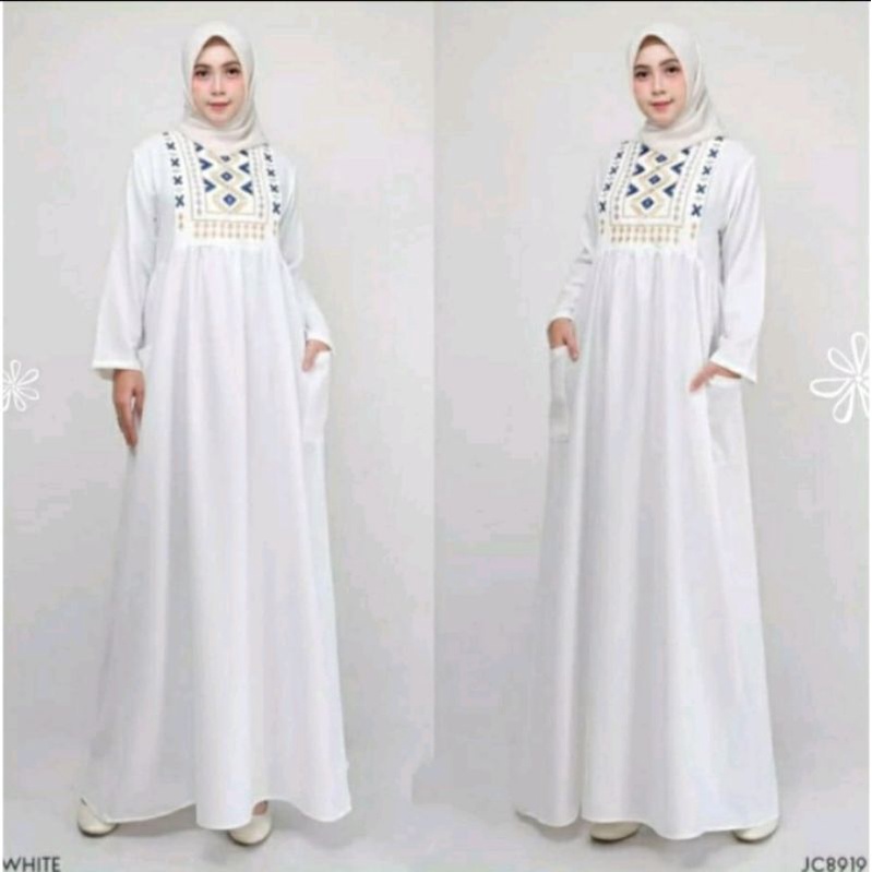 Baju gamis putih dewasa Gamis bordir cantik Gamis putih polos