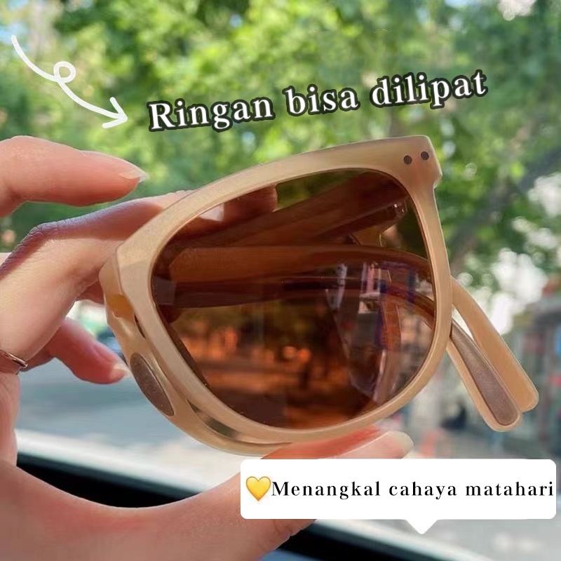 【Barang spot】Kacamata Hitam Wanita Lipat Korea Fashion KacaMata Gaya Pantai Terbaru Bisa di LIPAT Sunglasses Anti-UV Wanita Pria Import Kacamata Murah