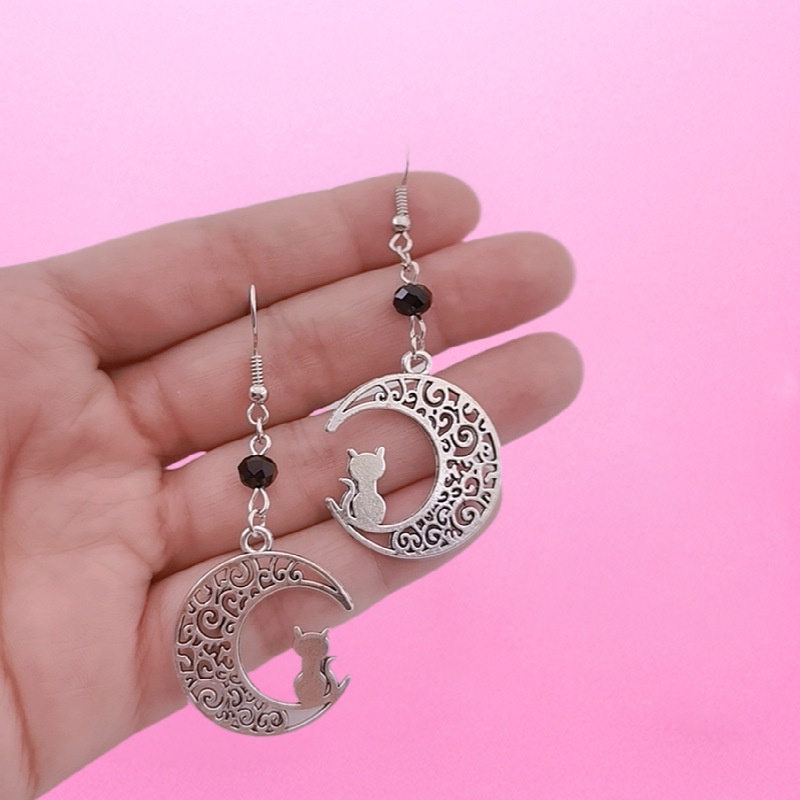 Anting Bentuk Bulan Dan Kucing Model hollow Untuk Wanita