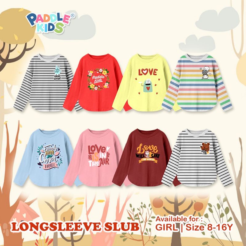 kaos paddlekids longsleeve slub girls - kaos anak perempuan lengan panjang