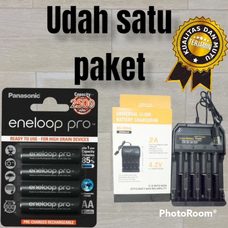 Cahjer + Baterai isi ulang Rechargeable Panasonic Eneloop Pro 1 pcs isi 4/ AA A2 2500mAh - Battery 2500 1 pcs isi 2