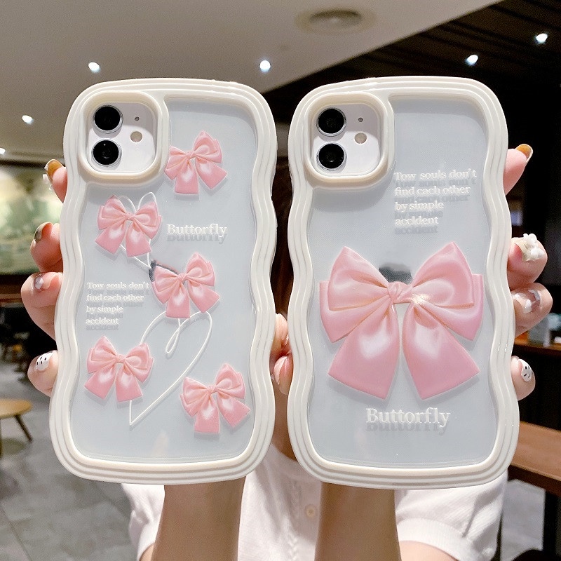 (2 In 1) Case Pelindung Handphone Motif Pita Pink Untuk iPhone 14 13 12 Pro MAX 11 X XR XS MAX