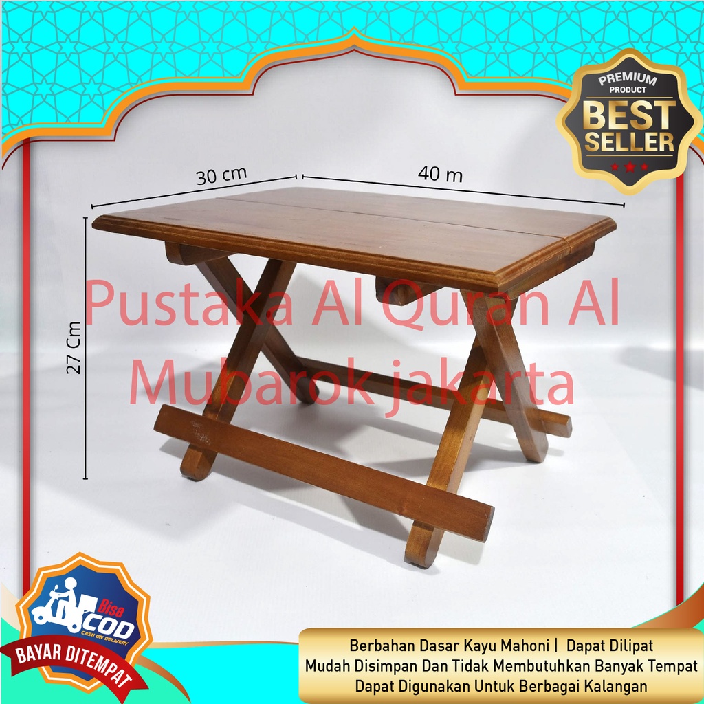 Ready Stok Meja Lipat Kayu Ukuran Sedang (40 x 30 Cm) Meja Belajar Mahoni Besar Tatakan Rekal Al Qur