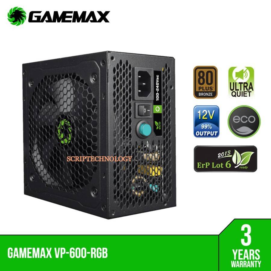 Psu Gamemax 600w 80+ Rgb Value Performance Gaming-Power Supply