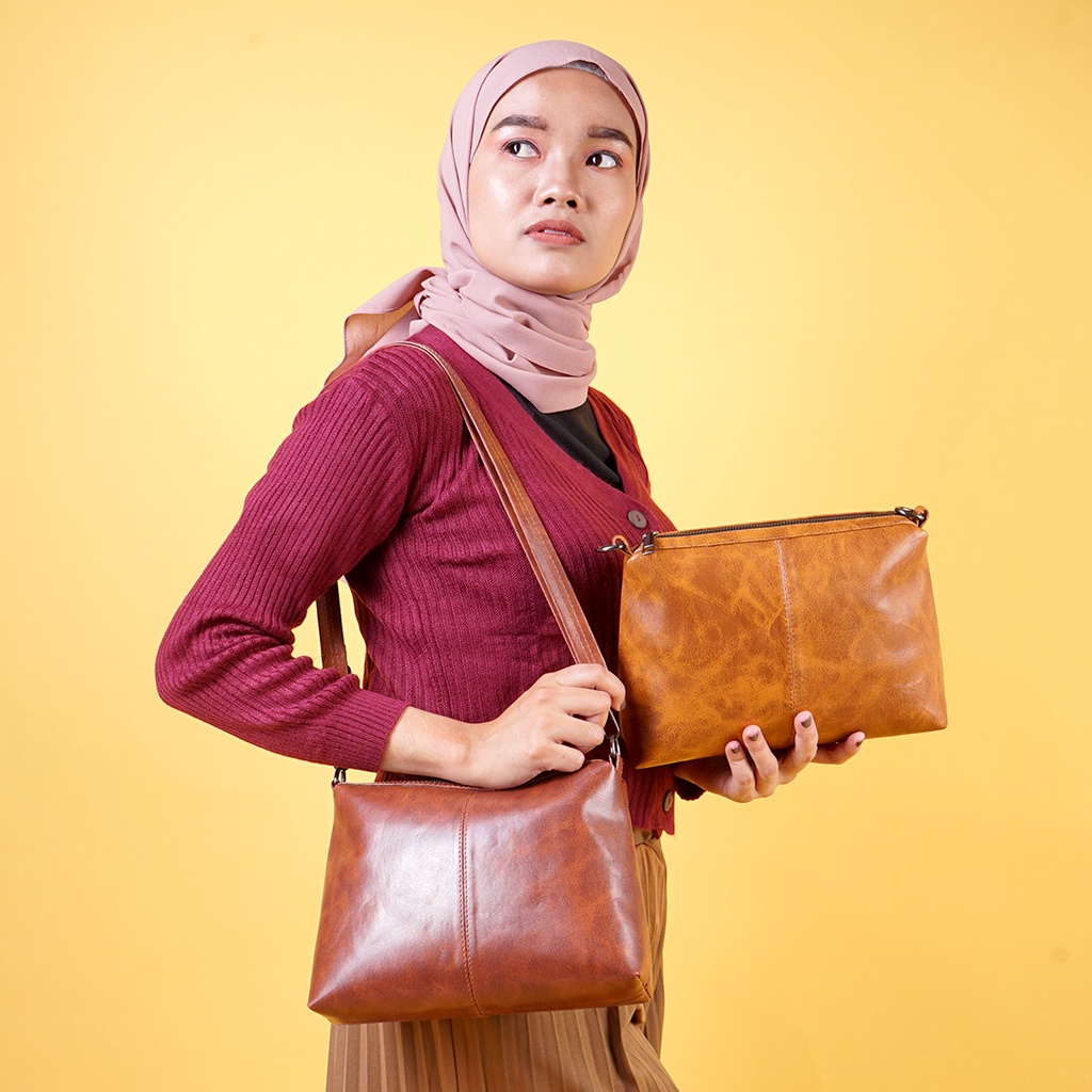 Tas Selempang Kulit Sling Bag Wanita Tas Slempang Wanita Multifungsi Kulit Sintetis PU Cewek OL15 Sling Bag Fungsional