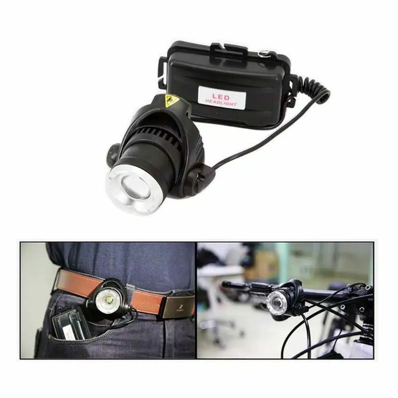 Senter Kepala LED Zoom Super Terang Headlamp LED Cree XML T6 (senter kepala+baterai+chas)