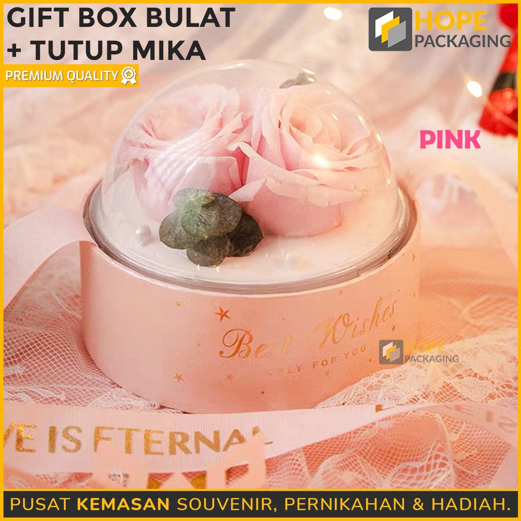 Gift Box Mika Bulat dan Pita Hampers Box Natal /  Souvenir Pernikahan