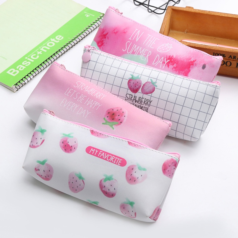 TP8 Kotak Pensil Pinky Strawberry Tepak Lucu Kartun Sekolah Korea pink creame putih alat tulis Tas Penyimpanan Kosmetik Sekolahan Kantoran wadah bolpen