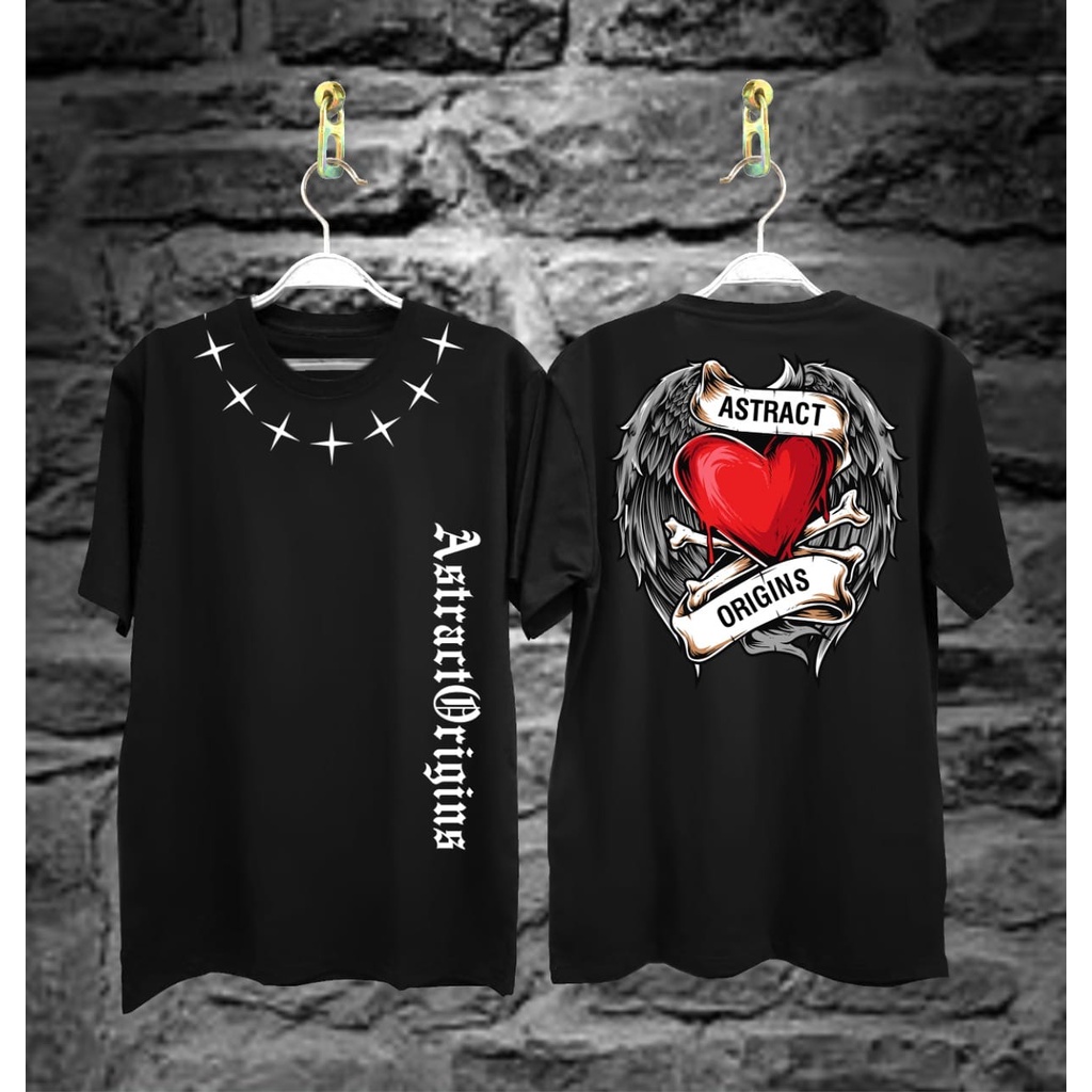 Kaos Tshirt Pria Angel Love Hitam Distro Lengan Pendek Motif Sablon Bergambar Keren Baju Kaos