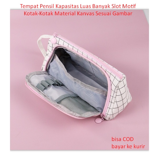 

Tempat Pensil Kapasitas Luas Banyak Slot Motif Kotak-Kotak Material Kanvas Sesuai Gambar