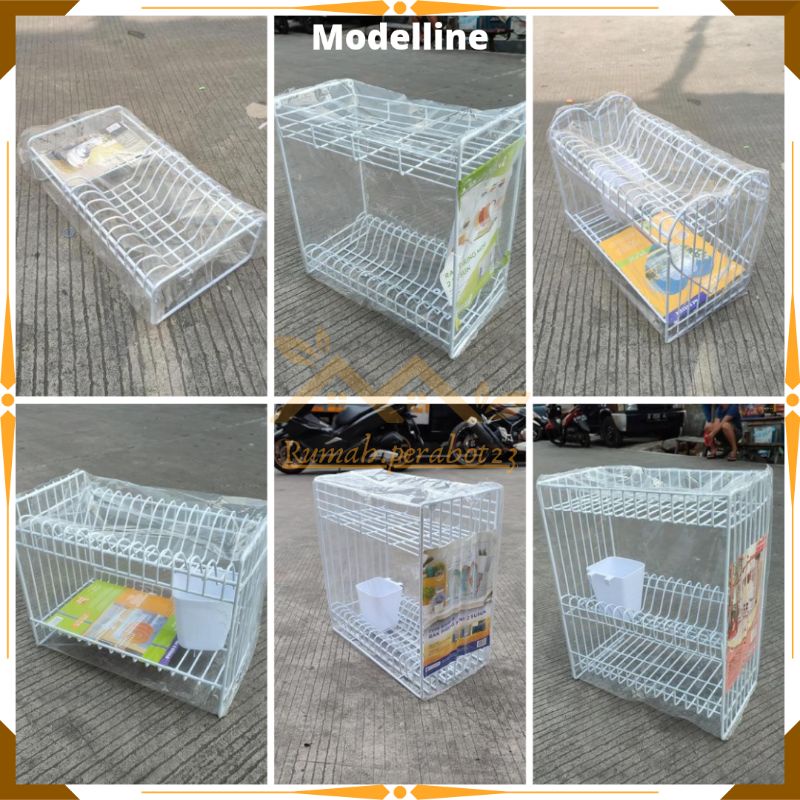 Modelline Rak Piring Susun 3 + Tempat Sendok Rak Piring Susun 2 Dengan Tempat Sendok Rak Piring Dapu