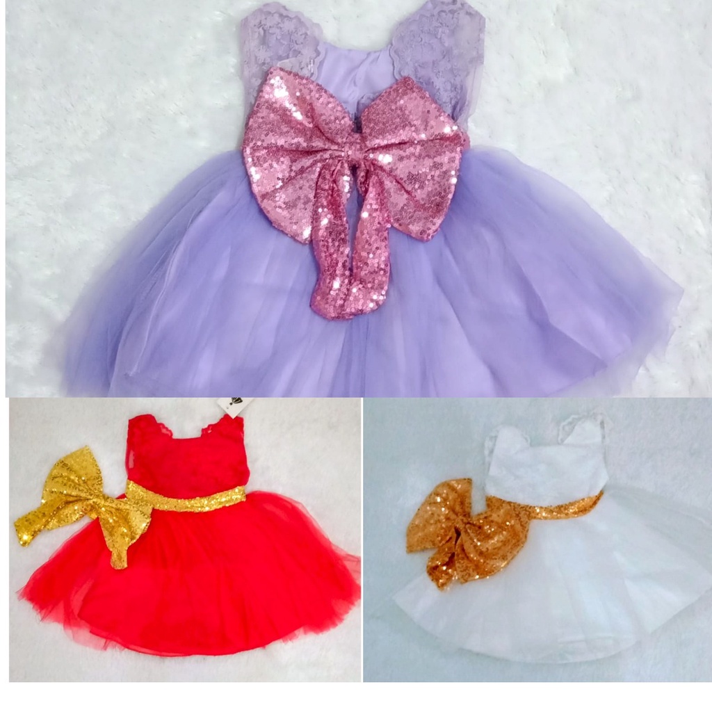 MAMASILO Dress Pesta Anak Import Pita Besar Mewah Dress Bayi Import [MAMASILO]