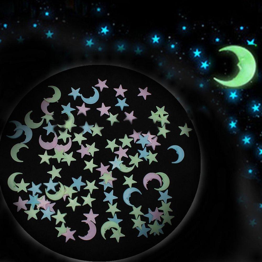 [Elegan] Bintang Bulan Stiker 100 Pcs/Set Anak-Anak Seni Dekorasi Langit-Langit Bercahaya Dekorasi Kamar Rumah Decal 3D