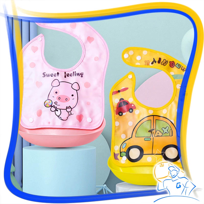 Celemek Makan Bayi Anti Air Lucu Slaber Silicon Waterproof Baby Bib