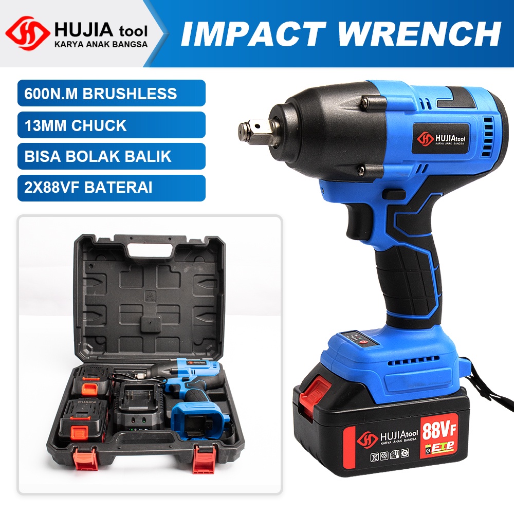 COD 600n.m bor impact wrench brushless 2baterai 13mm impek baterai mesin bor impact bolak balik bor 