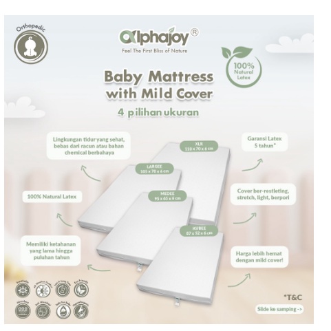 Alphajoy KUBEE Baby Mattress with Mild Cover 100 % Natural Latex 87x52x6 CM