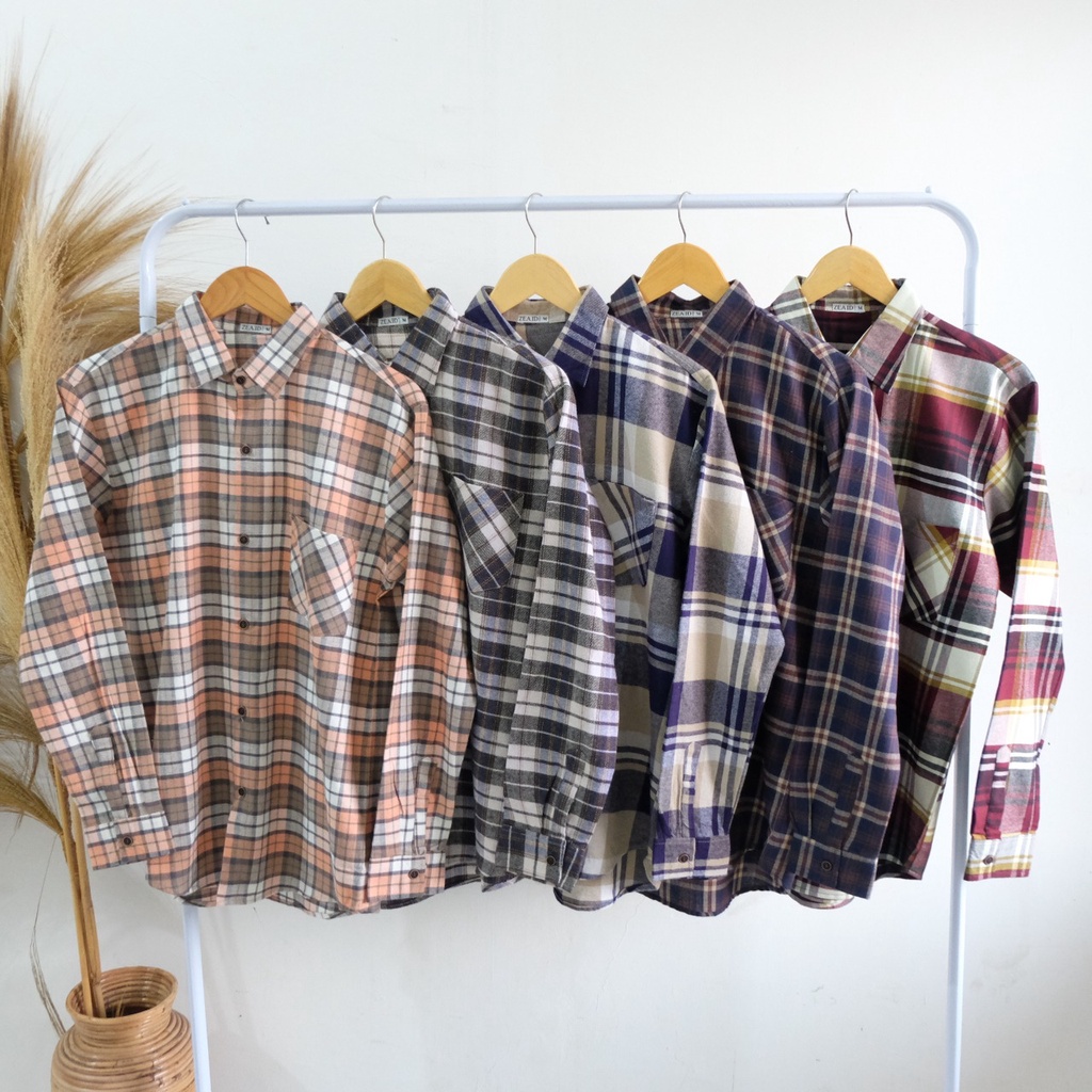 Kemeja/atasan Flanel lengan panjang dewasa dan anak motif kotak/tartan