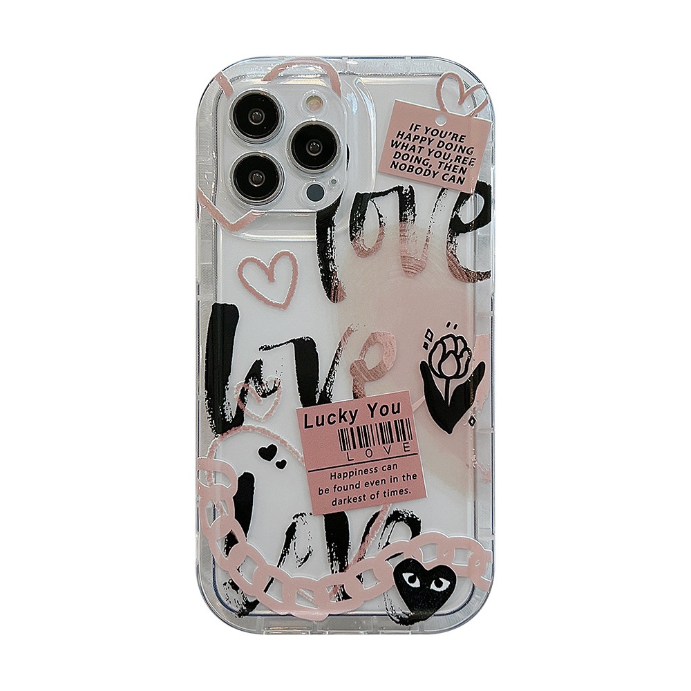 Case Pelindung Transparan Motif Graffiti Hati Warna Hitam Untuk Iphone 14 11 12 13 PRO MAX