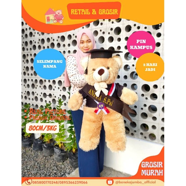 Boneka Jumbo Wisuda Lengkap Baju, Toga & Selempang | Custome Boneka Wisuda Jumbo Murah | Boneka Wisu