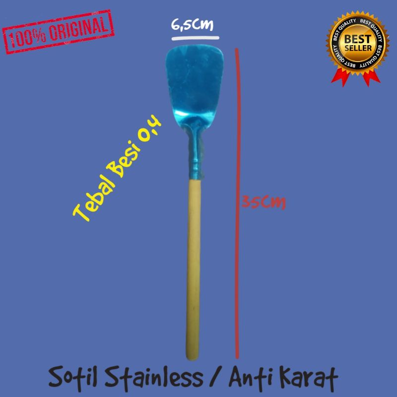Spatula Stainless Steel - Sodet Gagang Kayu - Sutil Anti Karat - Sotil Masak