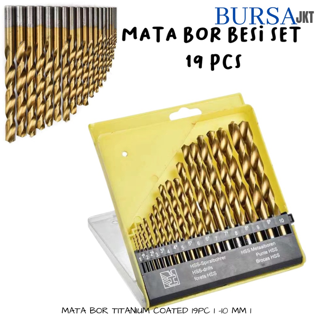 MATA BOR SET ISI 13 PC / 19 PC  HSS TITANIUM COATED 1.5 - 10 MM