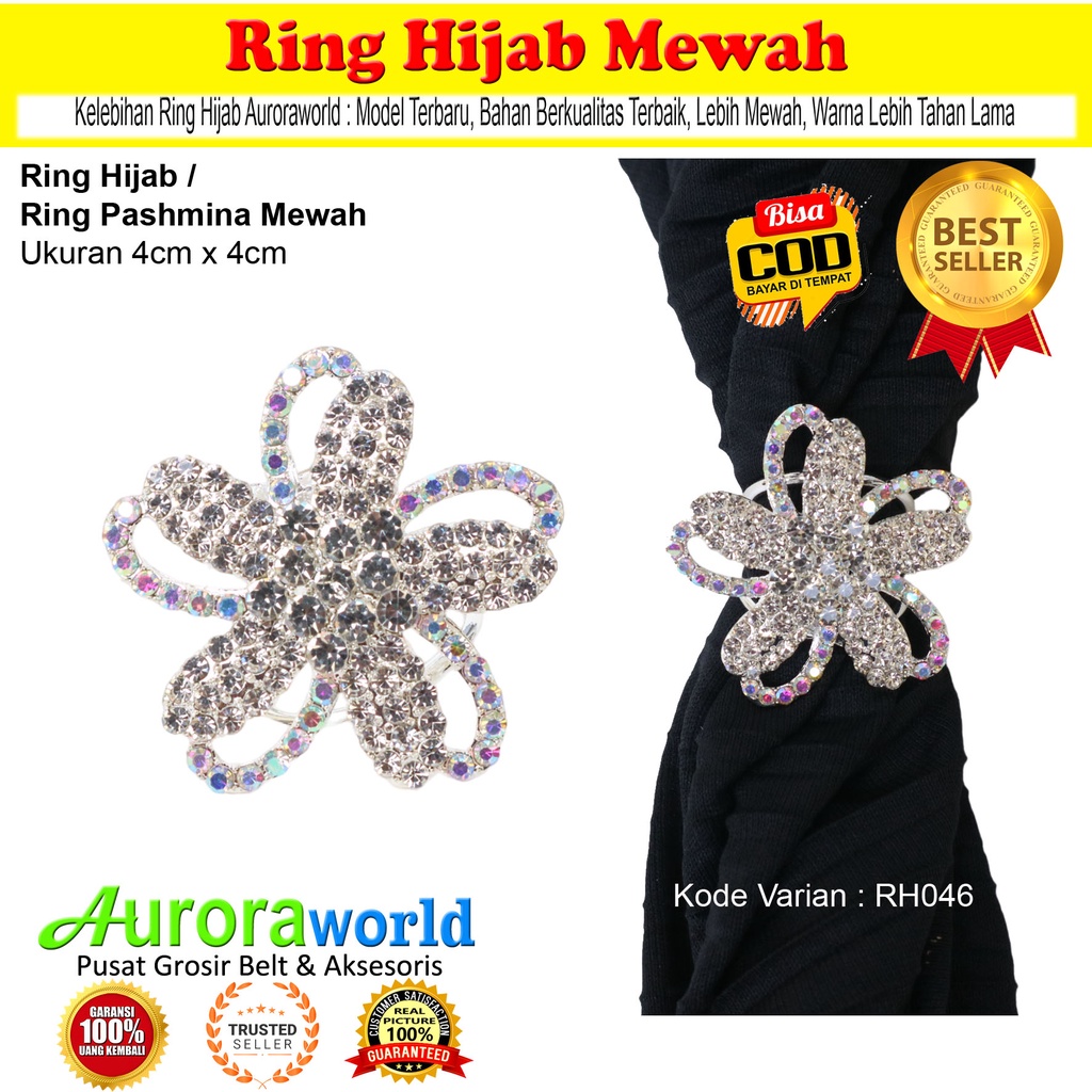 Auroraworld Ring kerudung hijab ring syal permata Ring Pashmina Berlian mutiara Mewah bros cincin kerudung scarf fashion terbaru anti hitam bisa COD RH-1F