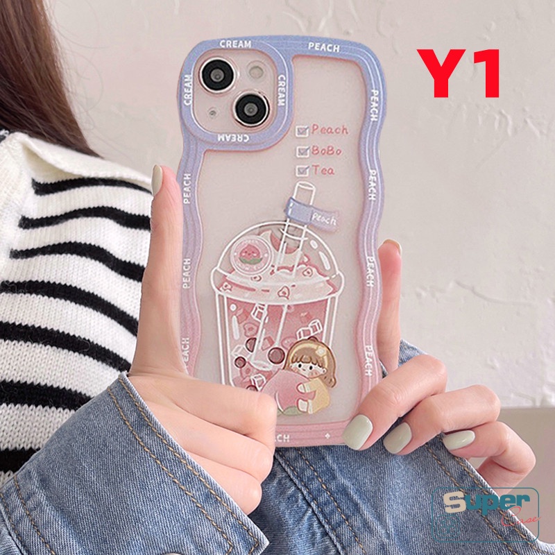 IPHONE Casing Wavy Edge Soft Case Kompatibel Untuk Iphone11 14 12 13 Pro Max6 6s 7 8 Plus XR 14 Plus X XS MAX SE 2020 Gadis Manis Teh Susu Air Berkilau TPU Shockproof Cover