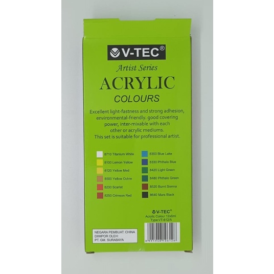 

Kusus Hari Ini Cat Acrylic / Cat Akrilik Set V-Tec (12 Pcs X 6 Ml) Sale!!!