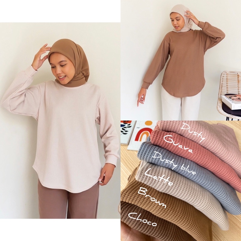 VS - GAMELA SWEATER WAFFLE KNIT / WAFFEL BLOUSE WANITA LONGSLEEVE PREMIUM