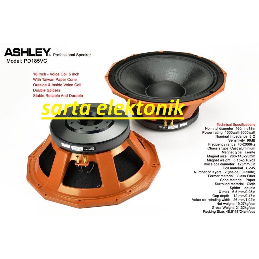 Speaker Component Ashley PD 185VC 18 inch Original Ashley PD185VC