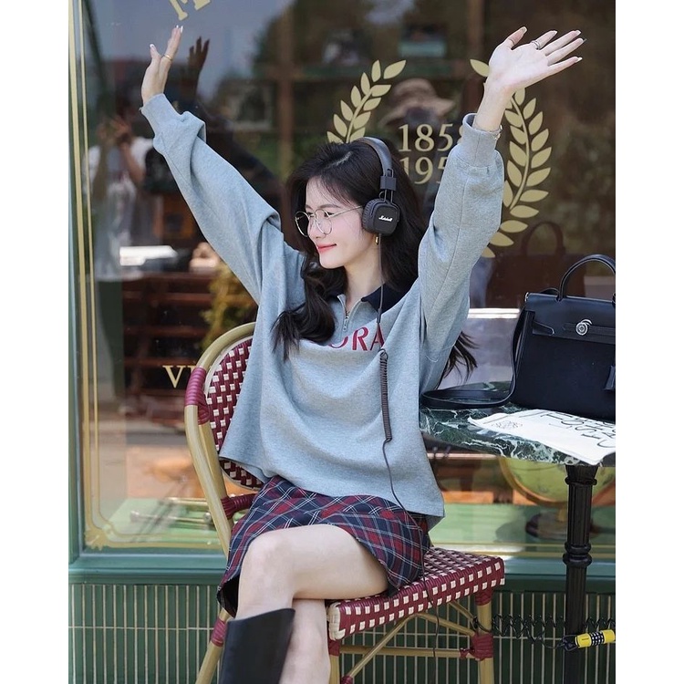 Sweater Wanita | AURORA Sweater Kerah ziper Wanita Oversize | Sweater Korean Style Wanita Outfit Kekinian