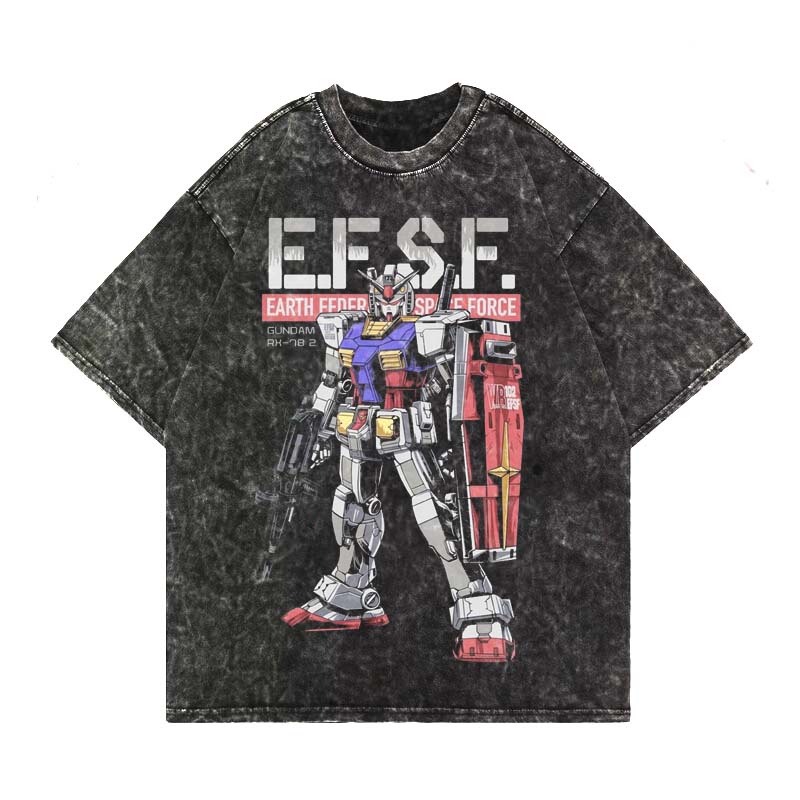 Kaos Washing Oversized Vintage T-shirt Rx Gundam Vintage Washed Tee