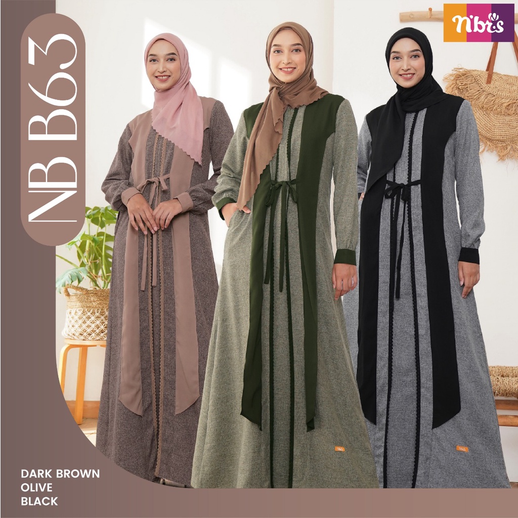 [BISA COD] Nibras Gamis NB B63 Bahan Atreo mix Mosscrepe Dress Fashion Muslimah Modern by Nibras