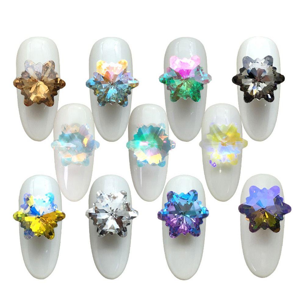 AUGUSTINA Agustina Snowflake Nail Rhinestones Fashion Shiny Wanita Menunjuk Kembali Membuat Perhiasan Permata DIY Craft Nail Charms