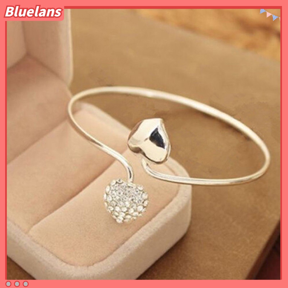 Bluelans Gelang Bangle Hias Berlian Imitasi Bentuk Hati Untuk Wanita