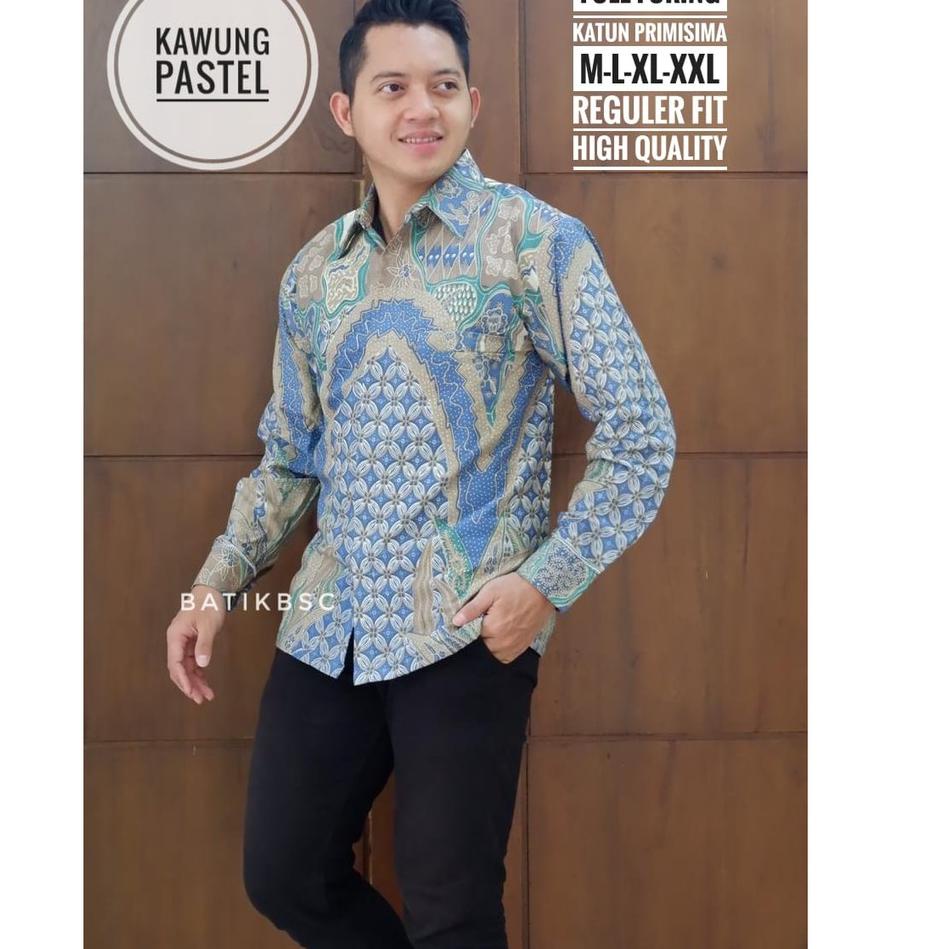 Sale Terbatas Kemeja Batik Pria Lapis Furing Kawung Pastel Katun Primisima Batik Solo Kemeja Pria