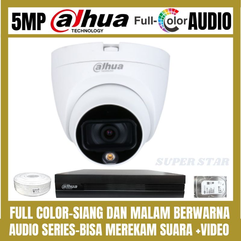 PAKET CCTV DAHUA FULL COLOR 5MP 4 CHANNEL 1 KAMERA AUDIO COLORVU