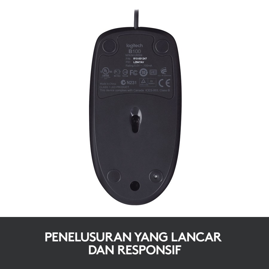 Usb Wired Kabel Cable Cabel Logitech Logi tech B100 B-100 B 100 Optical Mouse PC LAPTOP COMPUTER KOMPUTER