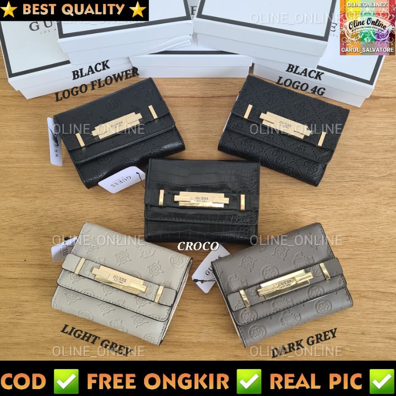 dompet bea lipat tiga trifold wallet gb small size roomy wallet wanita women fashion terbaru gold black emboss grey pink beige grey light grey croco gs flower 4g