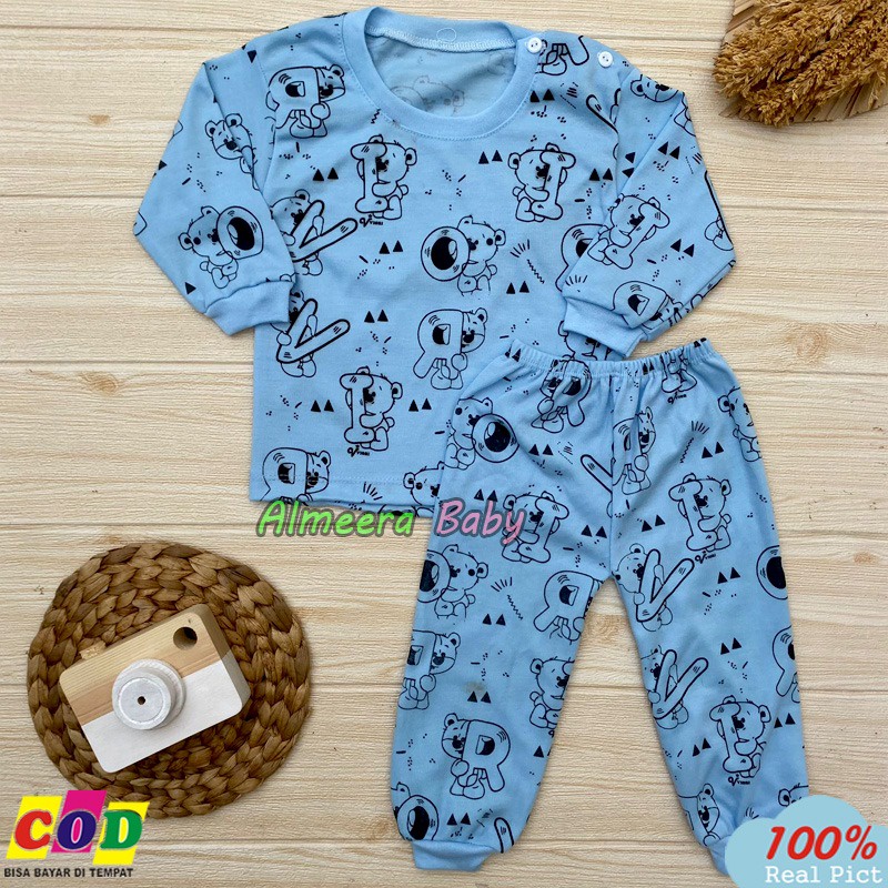 Setelan Baju Bayi Setelan Piyama Bayi Lengan Panjang Motif Bear Usia 3-12 Bulan Almeera Baby and Kids