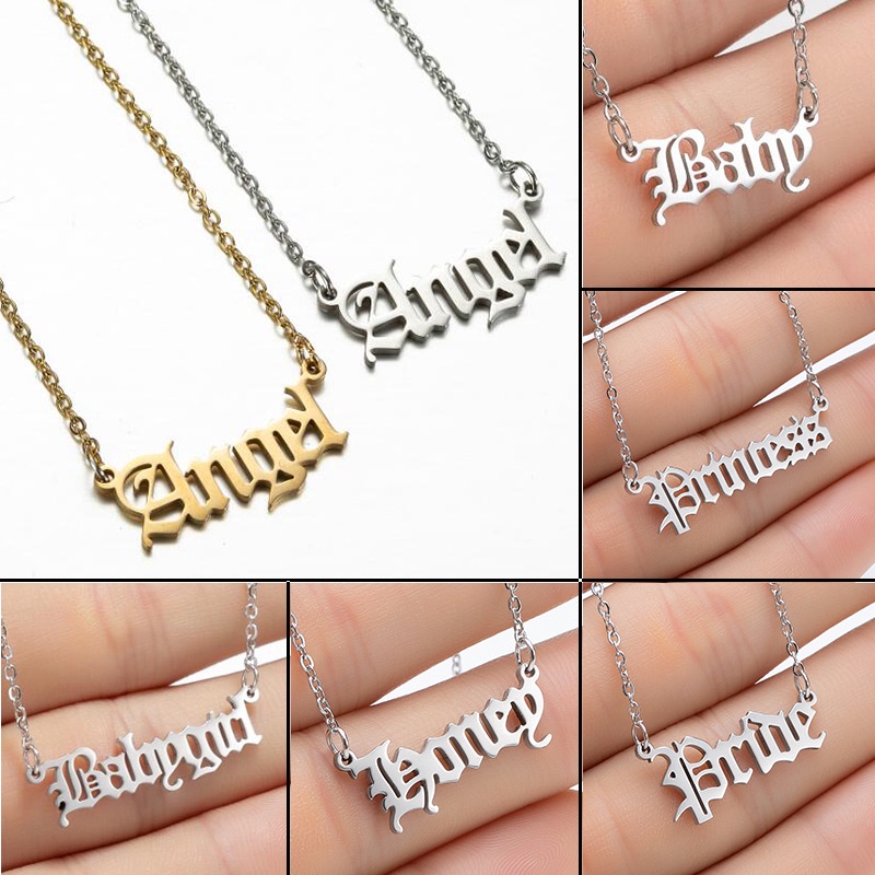 Kalung Rantai Liontin Malaikat babygirl Gaya Vintage Minimalis Bahan stainless steel Untuk Wanita