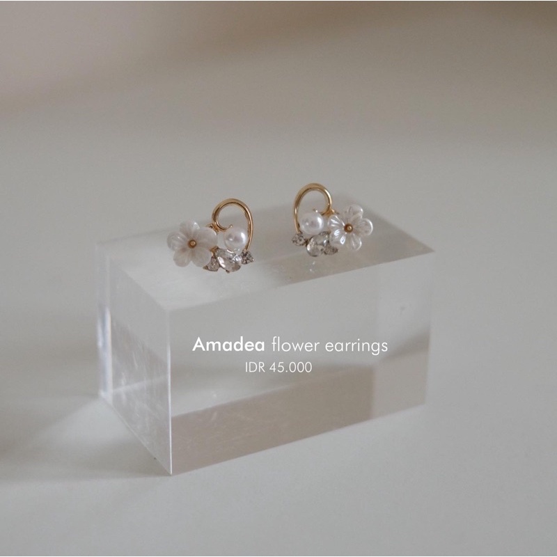 Ark.co - AMARANTHA white navy gold rosegold ; AMADEA flower earrings anting bunga