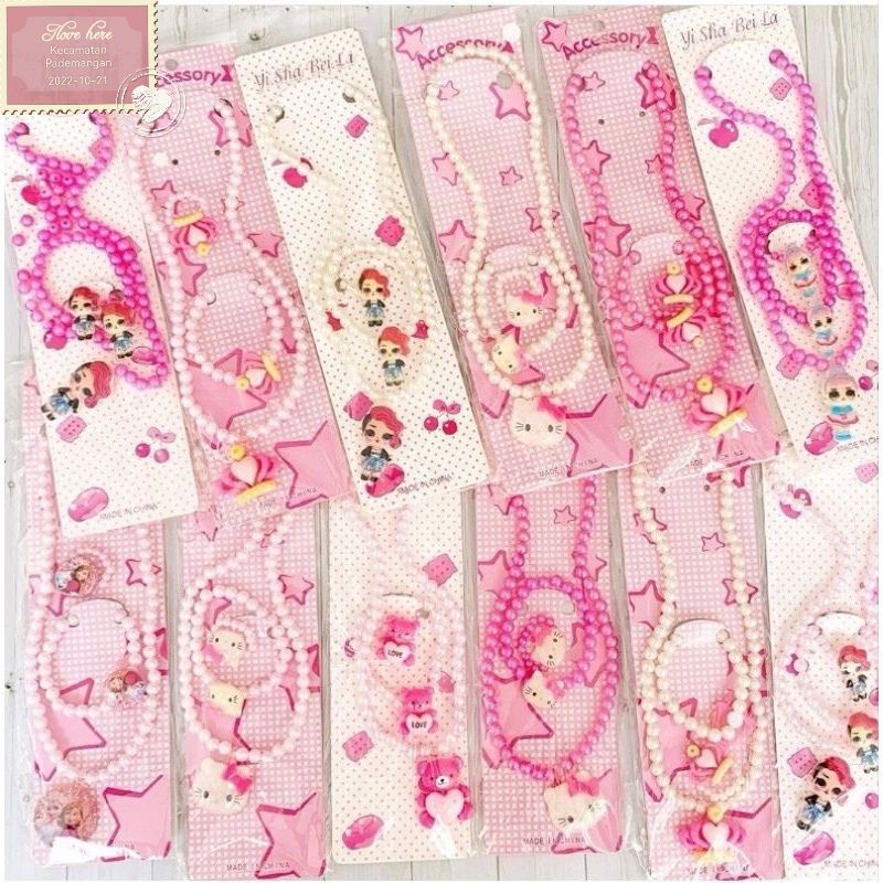 COD - KALUNG ANAK / KALUNG SET ANAK MUTIARA MOTIF FROZEN HK BROWN BTS KALUNG ANAK LUCU
