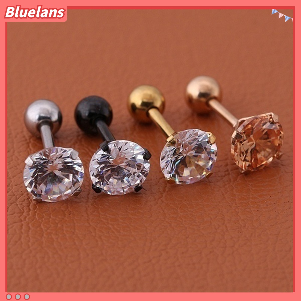 1pc Anting Stud Cubic Zirconia Bahan Titanium Steel Untuk Unisex